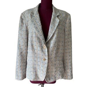 Santorelli Tweed Jacket Blazer size 16 Button Front Cream Blue